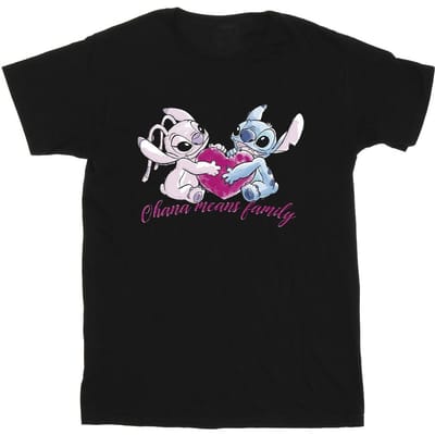 Disney Meisjes Lilo En Stitch Ohana Hart Met Engel Katoenen T-Shirt (Zwart)