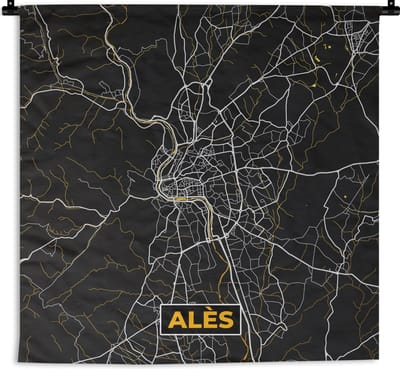 Wandkleed - Wanddoek - Plattegrond - Kaart - Alès - Frankrijk - Stadskaart - 180x180 cm - Wandtapijt