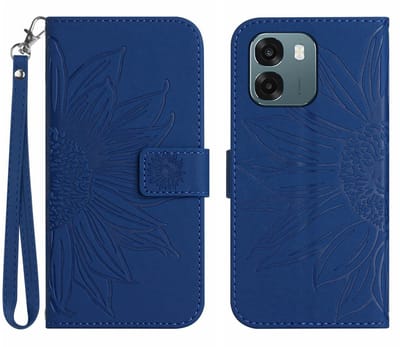 Coverup Hoesje - Geschikt voor OPPO A6 5G / A6x 5G / A6x 4G Hoesje - Coverup Zonnebloem Book Case met Koord - Blauw