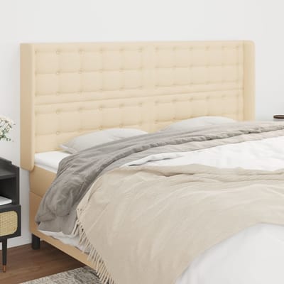vidaXL - Hoofdbord - met - randen - 203x16x118/128 - cm - stof - crèmekleurig