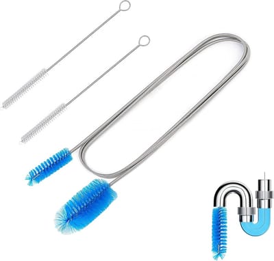 Flexibele Pijpreiniger Set (2m) met Dubbele Kop en Slangborstels voor Afvoer en Sifonontstopping