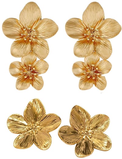 ONF3 - Bloembladoorbellen - Gouden druppeloorbellen - Uniek design - Gouden kwastbloemenoorbellen - Perfect voor elke gelegenheid - 2 paar