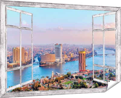 Gards Tuinposter Doorkijk De Nijl Rivier in Cairo, Egypte - 180x120 cm - Tuindoek - Tuindecoratie - Wanddecoratie buiten - Tuinschilderij