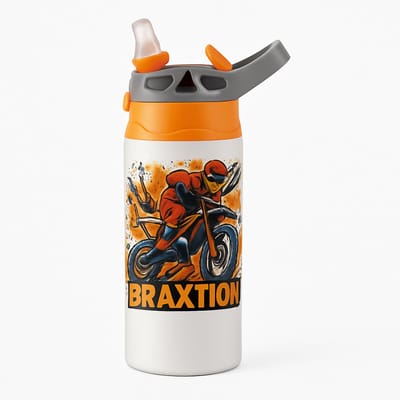 Stijlvolle Art-Deco Gouden Drinkfles – Elegante Drinkfles voor Unieke Stijliconen en Interieur Fans - Waterfles voor kinderen (wit/oranje)