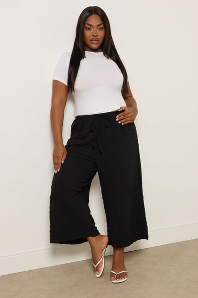 Yours Zwarte Culottes Met Strikceintuur En Textuur Size 42