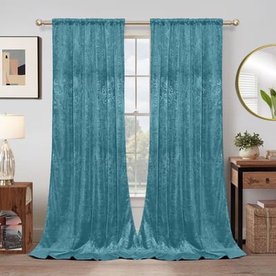 MUPOO Kant en Klaar Velours Gordijnen – Verduisterend, Warmte-Isolerend & Wasbaar – Kreukherstellend en Kleurvast – Dikke 2-Delige Set Voor Woonkamer en Slaapkamer – Cyaan 132×213 cm