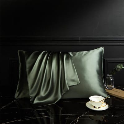 100% Taie d'oreiller en Soie de Mûrier Naturelle Idéale pour les Cheveux et la Peau - Face en Soie Pure Dos en Fibre de Lyocell Respirante 1 Paquet Haute Qualité 48x74cm vert