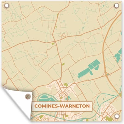 Tuin poster Kaart - Stadskaart - Plattegrond - Comines-Warneton - Vintage - 200x200 cm - Tuindoek
