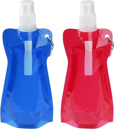 Set van 2 Vouwbare Drinkflessen, Herbruikbare Flessen van 500 ml met Karabijnhaak voor Hiking, Reizen en Avontuur in Rood en Blauw