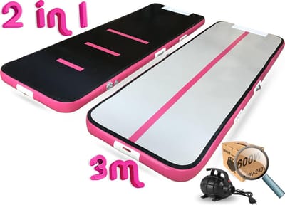 YouAre Turnmat — AirTrack Pro 4.0 | 3 meter — 12cm dik | incl. 600 Watt miniblower | Gymnastiek | Waterproof | 3m Gym fitness mat opblaasbaar met elektrische lucht-pomp