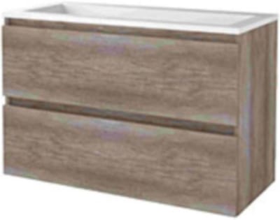Basic-Line Start 46 Badkamermeubelset - 100 x 46 cm - Greeploos - 2 Lades - Acryl Wastafel - Zonder Kraangat - Scotch Oak