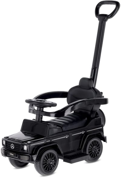 SUN BABY Mercedes-Benz G Loopauto 3-in-1 met Duwstang - Rubberen Wielen - Vanaf 12 Maanden - rubberen wielen, voetsteunen, geluiden, opbergvak - Zwart