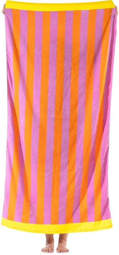 SAMIRA - strandlaken 90x180 cm - strandtas 40x50 cm - Fuchsia Pink - roze, oranje