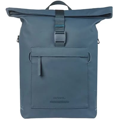 Basil Brooklyn - Enkele fietstas - 17 Liter - Waterdicht - Reflectie details - Gerecycled materiaal - MIK Hooks - Incl. laptopvak - blauw