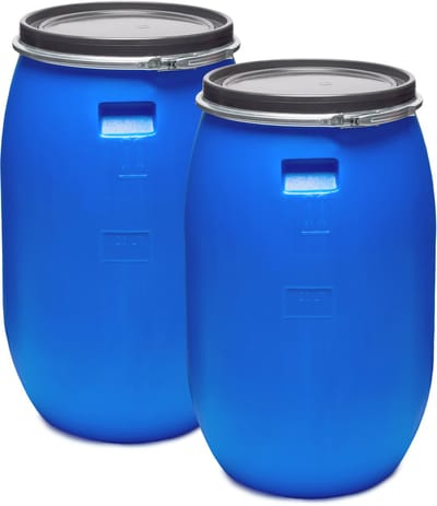 Garronda 2x120L Kunststof Trommel Met Deksel - Regenton - Vat - HDPE - Voedselvat - Tuin Hobbock – Blauw – GD-STE-Barrel-B120C-2B