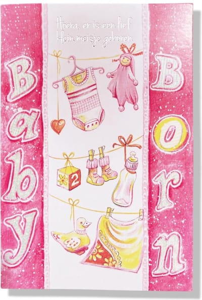 Baby Born - Luxe Geboortekaartje Dochter met sokjes - 12x17cm - Gevouwen wenskaart met envelop