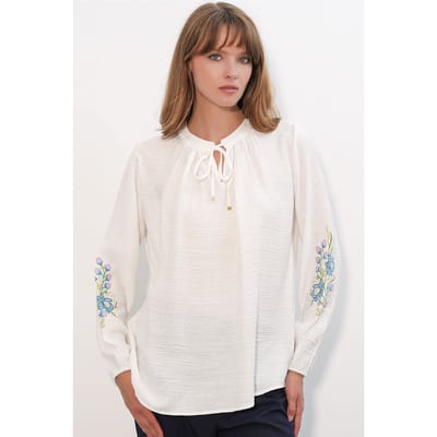 Geborduurde Oversized Crêpe Blouse