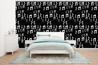Behang - Fotobehang Muziek - Zwart Wit - Patroon - Breedte 500 cm x hoogte 280 cm