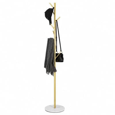 Luxaliving Kapstok Staand / Staande Kapstok / Garderoberek / Kledingrek - Marmeren Voet - 8 Haken - Goud/Wit - 170x32 cm