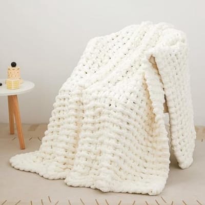 Zachte Grof Gebreide Deken voor Slaapbank of Stoel - Luxe Handgemaakt 76x101 cm - Wit