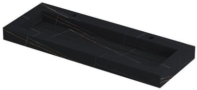 INK Pitch Wastafel Keramische Slab Centraal met Drain en Front en Side Skirts Zonder Kraangat - 1200x450x90 mm - Lauren Black Mat