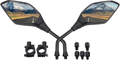 Allecto - Motorfiets zijspiegels - Zwart - Veiligheid en zicht - 10 mm schroefbout - Geschikt voor motorfiets en scooter - Breed zicht