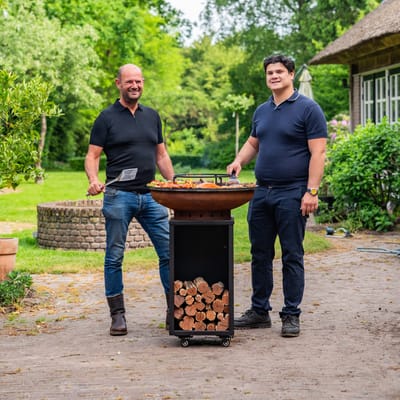 RJRoyal Living Plancha grill BBQ Camarada corten grillring met en houtopslag vuurschaal buitenkeuken grillring cortenstaal Barbecue