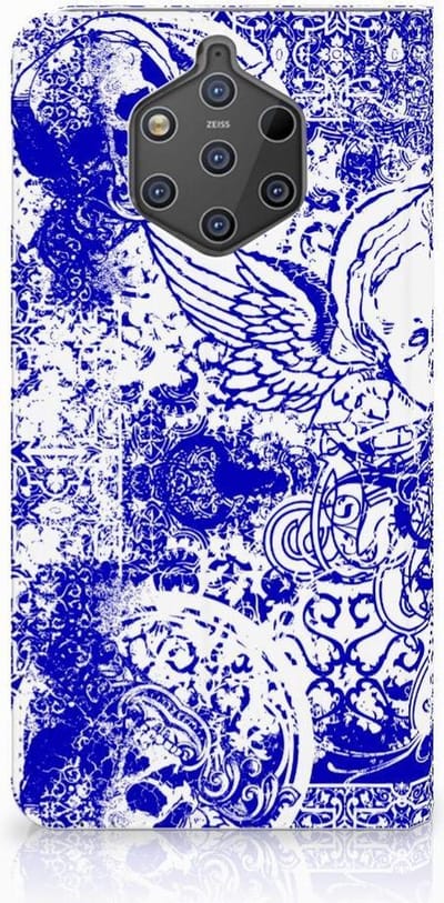 Standcase Hoesje voor Mobiel BookCase Nokia 9 PureView Angel Skull Blauw