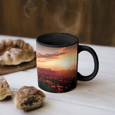 Magische Mok - Foto op Warmte Mokken - Koffiemok - Molen - Zonsondergang - Tulpen - Rood - Magic Mok - Beker - 350 ML - Theemok