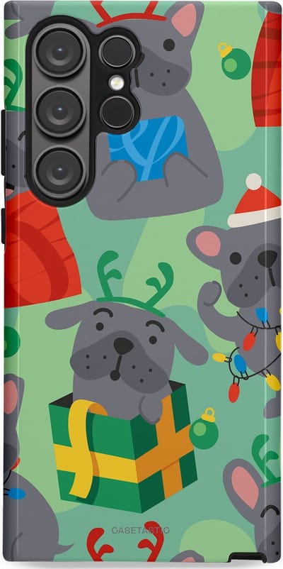 Casetastic hoesje geschikt voor Samsung Galaxy S23 Ultra - Dubbellaagse bescherming - Hondje als Kerstcadeau - Fashion Case - Mintgroen Grijs Rood