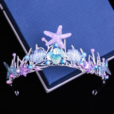 Zeemeermin Kroon Halloween Oceaan Stijl Kostuum Zeeschelp Zeester Haaraccessoires voor Vrouwen Meisjes Verjaardagsfeest Tiara's white
