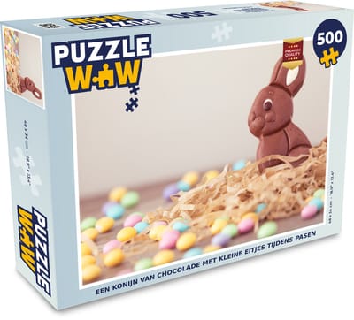 Puzzel Een konijn van chocolade met kleine eitjes tijdens Pasen - Legpuzzel - Puzzel 500 stukjes
