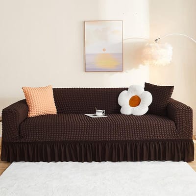 Romantische Seersucker Elastische Bankhoes Verstelbare Hoge Stretch Slipcover Meubelbeschermer Voor Woonkamer Slaapkamer Woondecoratie S-single beige