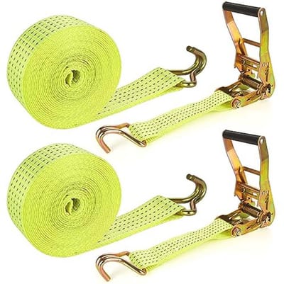 Zware Ratelriemen 2 Inch - 20ft Tie Down Bandjes met Dubbele J Haak, 8000 Lb Breeksterkte voor Transport