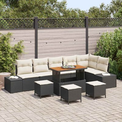 vidaXL - Tuinbank - Set - 10 - st - 9-Aantal - zitplaatsen - Zwart - Poly - rattan