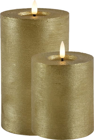 LED kaars/stompkaars set - 2x st - goud - H10 en H15 cm - timer - warm wit