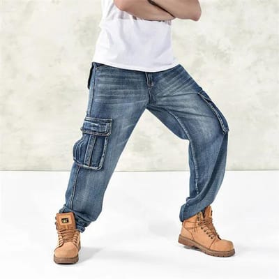 Blauwe jeans plus size cargo jeans broeken losse casual jeans broeken herfst winter nieuwe heren baggy hip hop jeans streetwear skateboard denim broeken 40 42 44 44 blauw