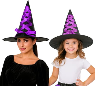 Joya Party® Verkleedhoed Heks Zwart met Paars Lint | Halloween Hoed Volwassenen & Kinderen | Heksenhoed Accessoire Carnaval | Unisex