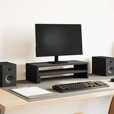 vidaXL - Monitorstandaard - Zwart - Eiken - 54x22x15 - cm - Bewerkt - Hout