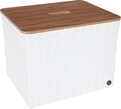 Opbergmand - Rechthoekige mand met deksel - Organizer - Woonkamer - Kinderkamer - Badkamer - Babykamer - Duurzaam & handgevlochten - Handed By Popular met deksel - wit - white