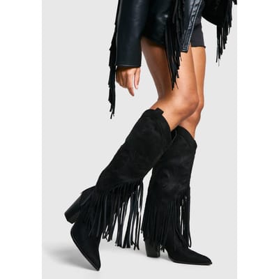 boohoo Dames Western Style Tassel Detail Cowboylaarzen | Zwart | Maat: 36