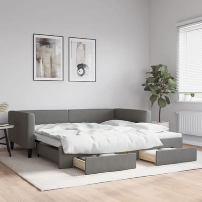vidaXL - Slaapbank - onderschuifbed - en - lades - 100x200 - cm - stof - donkergrijs