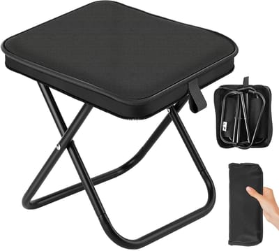 SnelShoppen - Draagbare Opvouwbare Kruk - Ultralicht Kampeerstoeltje - Compact en Sterk - Voor Buitensporten, Wandelen, Picknicken - Zwart - 120 kg Ca