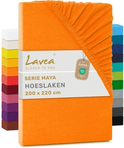 Lavea® Hoeslaken 200x220 cm – 100% Katoen, Zacht en Ademend – Geschikt voor Matrassen tot 35 cm – Jersey met Elastiek Rondom – Zonsondergang Rood