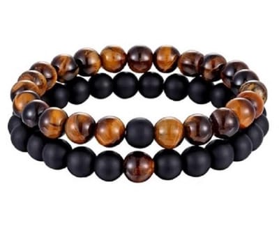 Sorprese armband - Premium Bead - armband heren - 22 cm - kralen - bruin tijgeroog - mat zwart - unisex - cadeau - model K