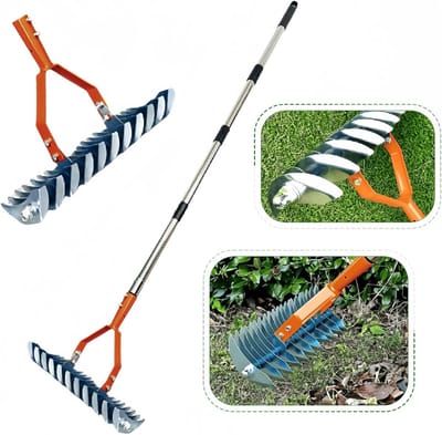 Rieten Hark - Gazon Ontthatcher - Gras Verwijderen - Robuust Staal - 14-inch - Oranje