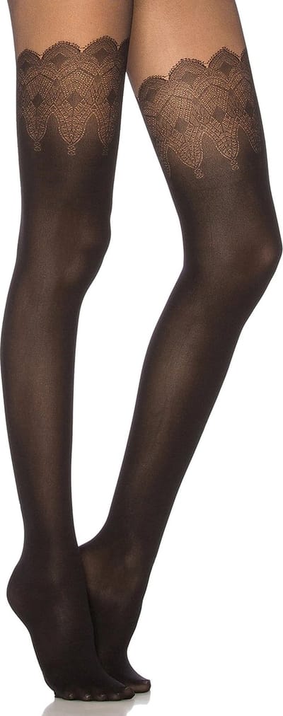 Pretty Polly Panty - Lace - Mock Hold Up Panty - One Size - 36/42 - Zwart