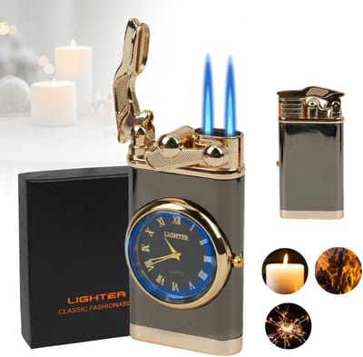 Windbestendige Horloge Aansteker - Verstelbare Vlam Navulbaar - Kleurrijke Wijzerplaat Cyclische Inflatie - Hoogwaardige Zinklegering - Perfect Cadeau Voor Mannen - Zwart