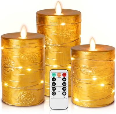 LED kaarsen set - Decoratieve kaarsen - Sfeerverlichting creëren - Dansende vlam simulatie - 3-delig - Goud