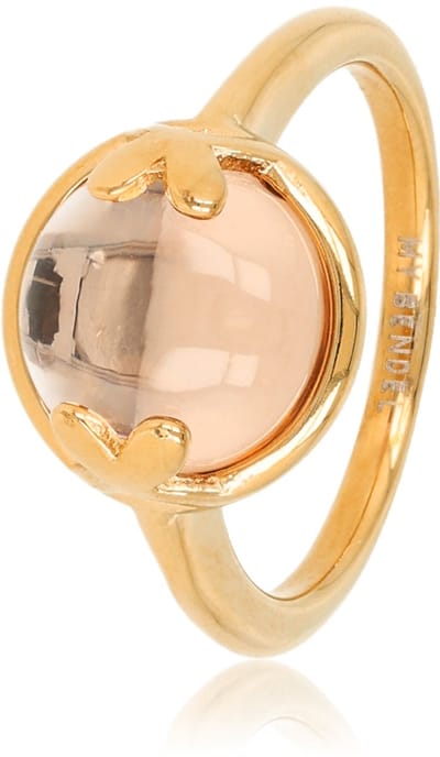 My Bendel - Ring met Hartjesdetail en Ronde Glassteen • Champagne - met Luxe Cadeauverpakking | Sieraden Voor Dames | Maat 16.00 Mm / Maat 50